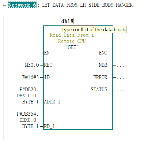 調用fb14 輸入背景db 時 提示 type conflict of the data block