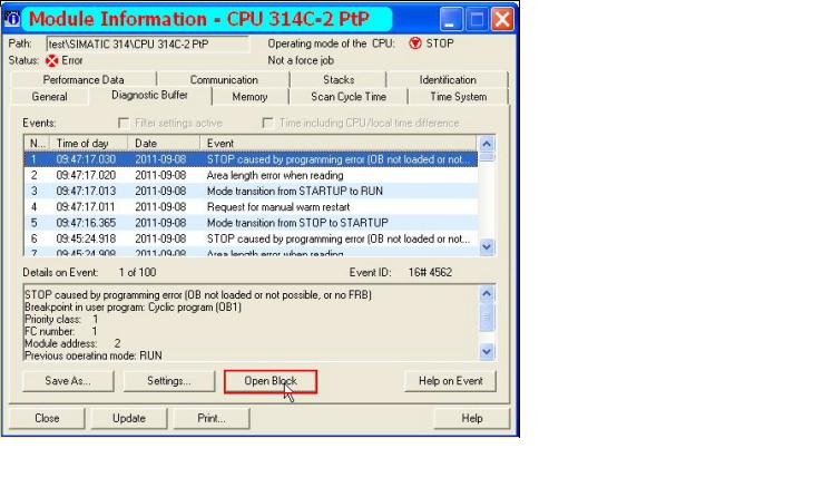 CPU内部诊断信息Area length error when writing