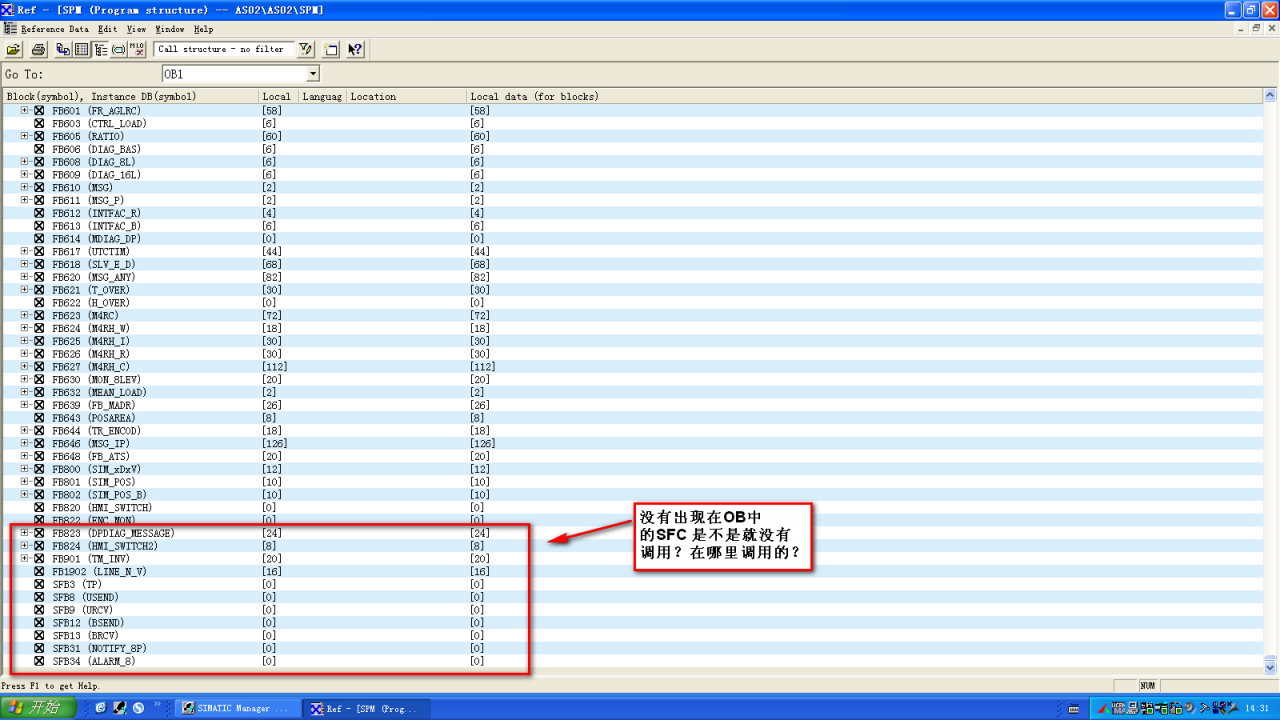 S7 400中关于程序结构中OB循环以外的DB SFC FC 的调用问题