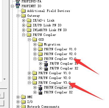 PN/PN 耦合器硬件组态时，选哪个文件，型号一样有两个