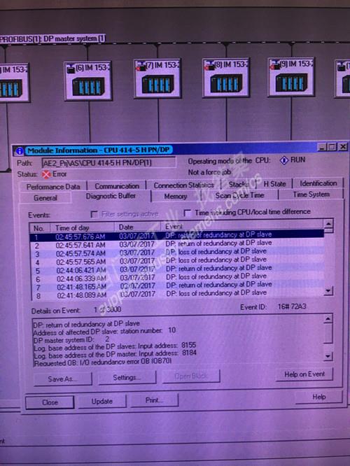 CPU414H EXTF和RDEF灯红色常亮