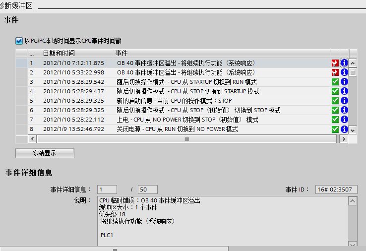 S71200  CPU 临时错误：OB 40 事件缓冲区溢出