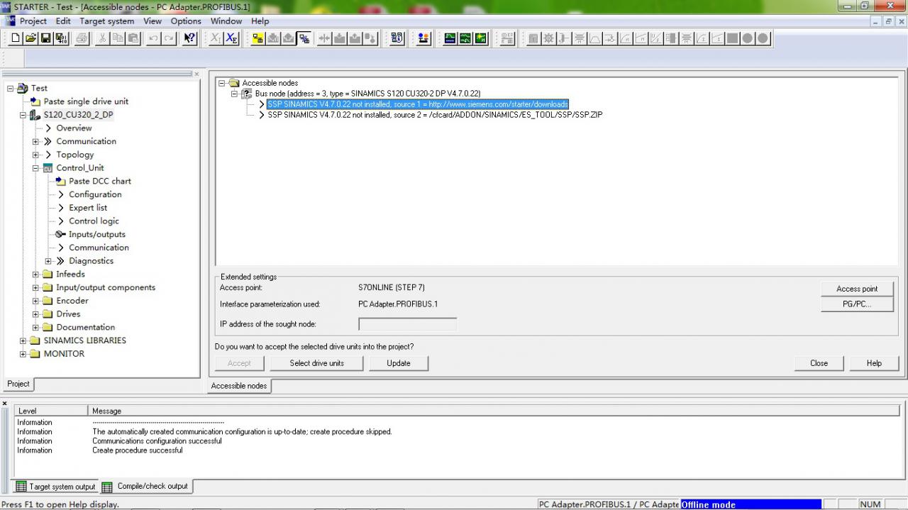 SSP Sinamics V4.7.0.22 not installed